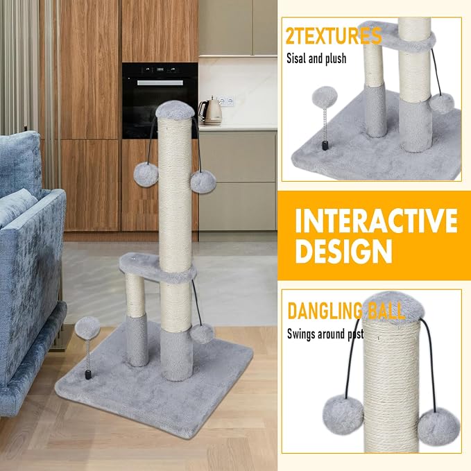 Dimaka Tall Cat Scratching Post, Double Lower Posts Extra Stable Cat Post Tree - Image 7