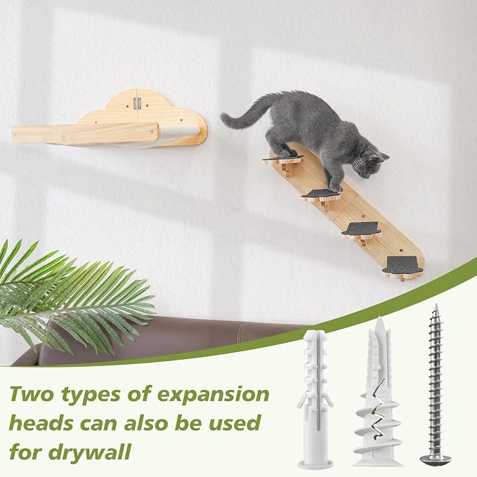 Wall Mounted Cat Hammock with 3 Climbing Steps, Pine Wood Cat Climbing Shelves - Image 5