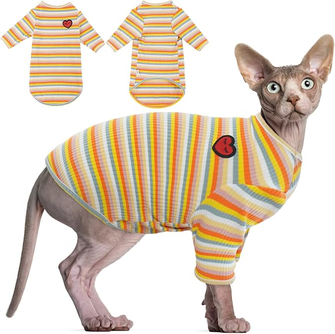 DENTRUN Hairless Cats Shirt Breathable Cat Daily Wear Clothes Stripe Vest by DENTRUN