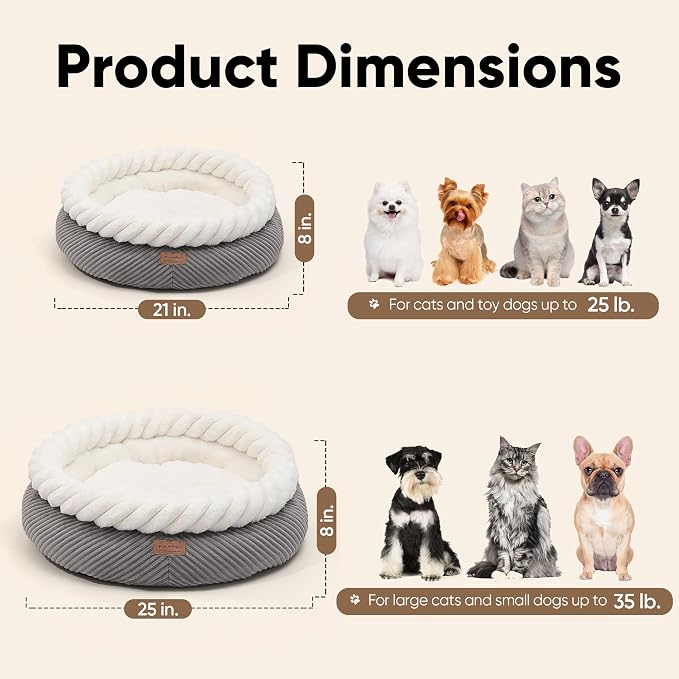 FUKUMARU Dog Bed, Calming Donut Dog Beds, Plush Faux Fur&Corduroy Cat Beds - Image 6