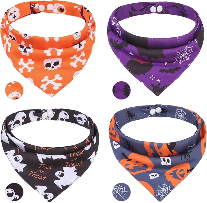 PAWCHIE Halloween Bandanas 4 Pack, Reversible Pumpkin Dog Scarf Bibs, Dog by PAWCHIE