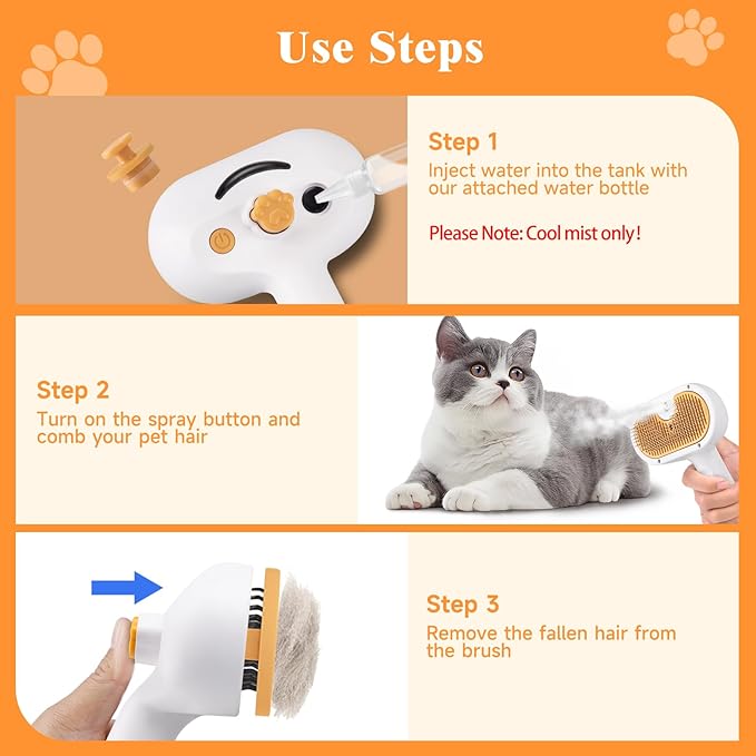 Pet Steam Brush for Dog & Cat – shower bath brush – Steam for Shedding & - Image 6