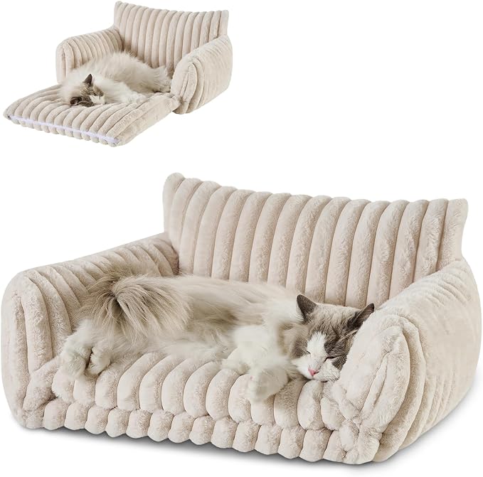 Hollypet Cat Bed Fluffy Plush Mutifuctional Double-Layer Soft Pet Couch by Hollypet