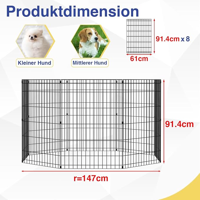 FDW 36 Inch Dog Pen 8 Panel Dog Playpen Indoor Outdoor Metal Puppy Pet Fence - Image 3
