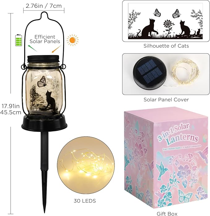 kyoryuger Cat Gifts for Women/Mom/Grandma/Sister, Cats Butterfly Solar Lights - Image 7