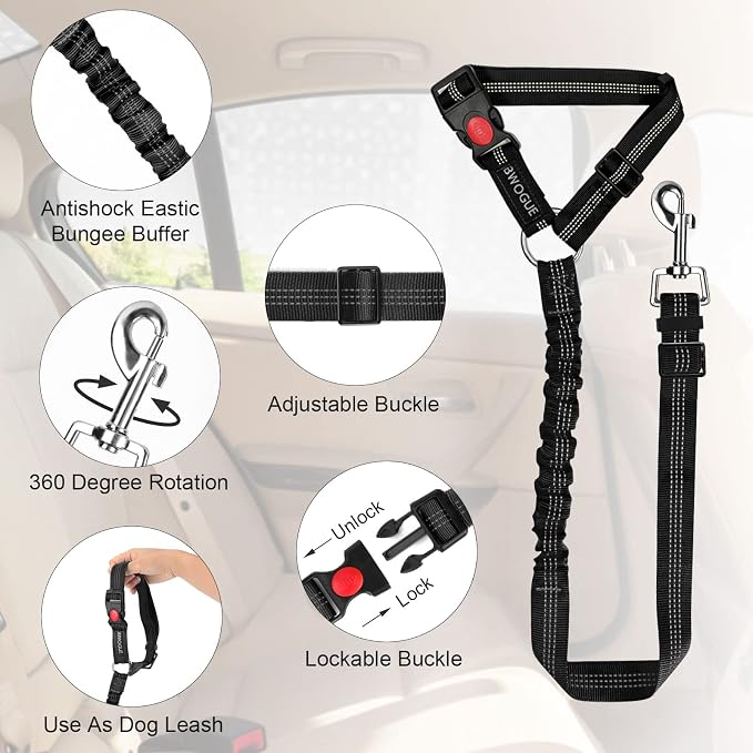 BWOGUE Pet Dog Cat Seat Belts, Car Headrest Restraint Adjustable Safety Leads - Image 4