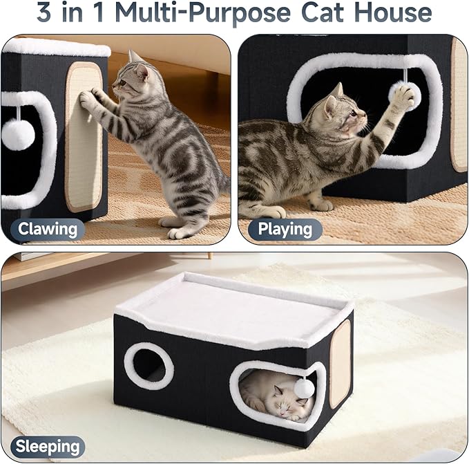 Cat Beds for Indoor Cats, Extra Wide Cat Cube House for Multi Cats, Foldable - Image 5