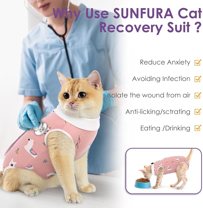 SUNFURA Cat Recovery Suit, Kitten Surgical Full Bodysuit - Image 6