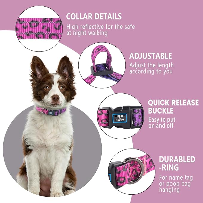 Roses&Poetry Small Dog Collar, Cute Leopard Style Adjustable Reflective Puppy - Image 2