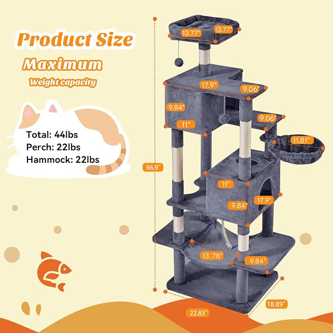 Sweetcrispy 66 inch Cat Tree Tower, Large Multi Level Cat Climbing Tower - Image 3