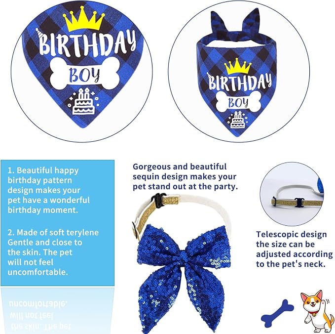 Blue Dog Birthday Party Supplies Pet Birthday Bandanas Boy Doggy Birthdays Hat - Image 5