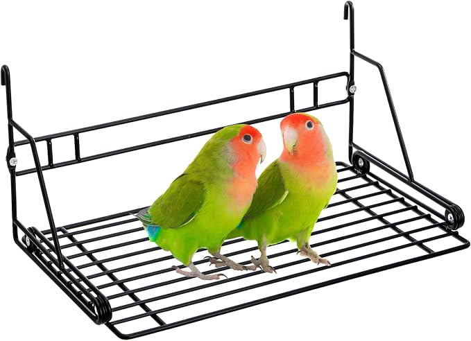 Wire-mounted bird cage platform and perch stand