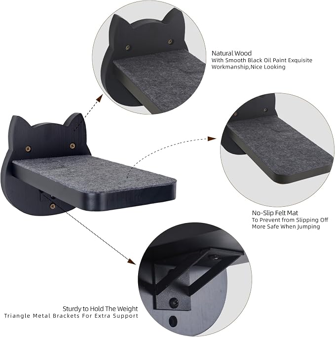 ESPETS Black Painted Solid Wood Cat Wall Climbing Steps Set of 3 - Image 2
