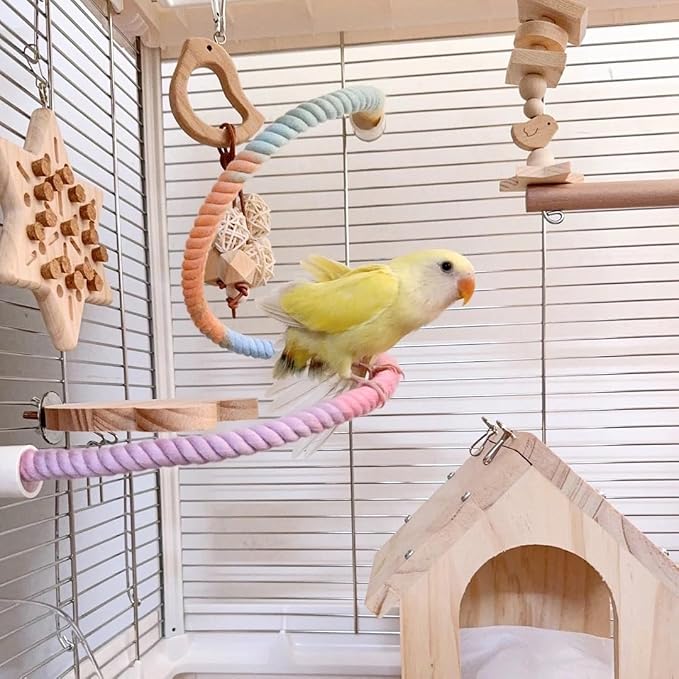 Gradient Colorful Bird Rope Perch Stand - Image 2