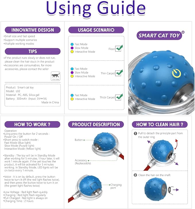 Interactive Cat Toys Ball for Indoor Cats Fast Rolling on Carpet, Chirping & - Image 7