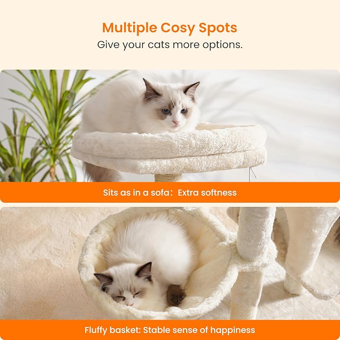 Heybly Cat Tree with Cat Self Groomer Brush, Cat Tower Condo - Image 5