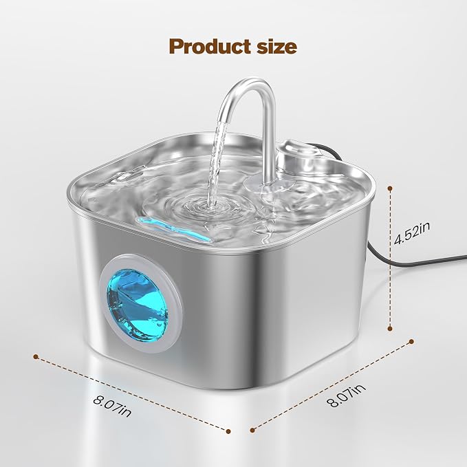 Stainless Steel Cat Water Fountain: 108oz/3.2L Pet Water Fountains Cat Watering - Image 8