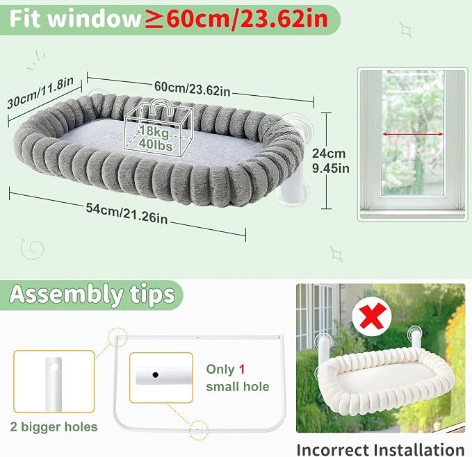 Sunhoo Cat Window Perch Bed Foldable Kitty Windowsill Hammock Shelf Seat Large - Image 4