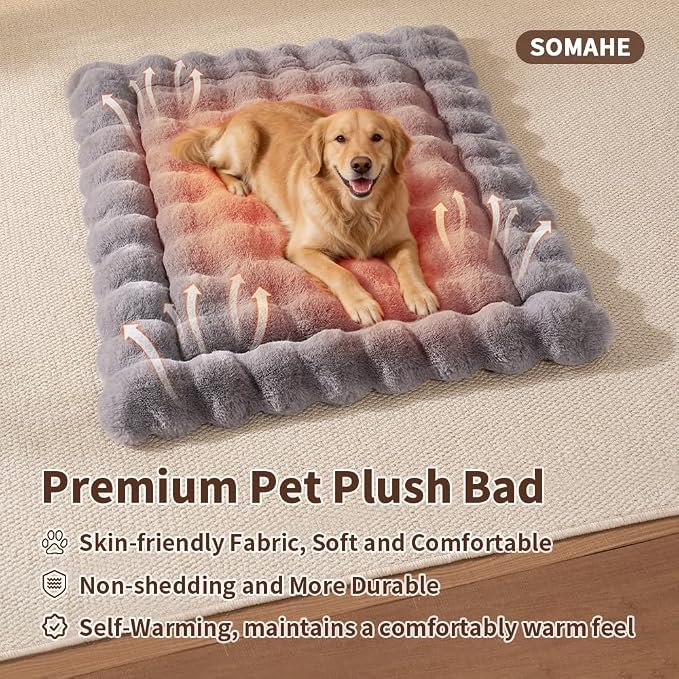 Self-Warming Dog Bed, Plush Faux Fur Mat - Image 2