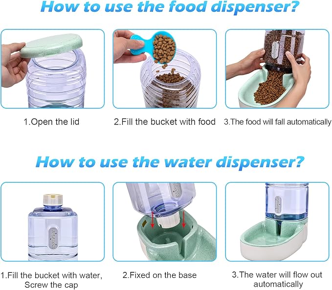 Automatic Dog Cat Feeder and Water Dispenser Gravity Food Feeder and Waterer Set - Image 3