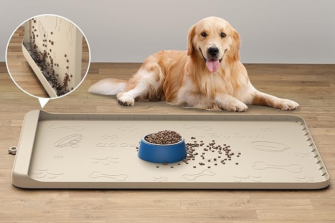 Dog Food and Water Mat 28x20 Inch Sand Color by Carry360