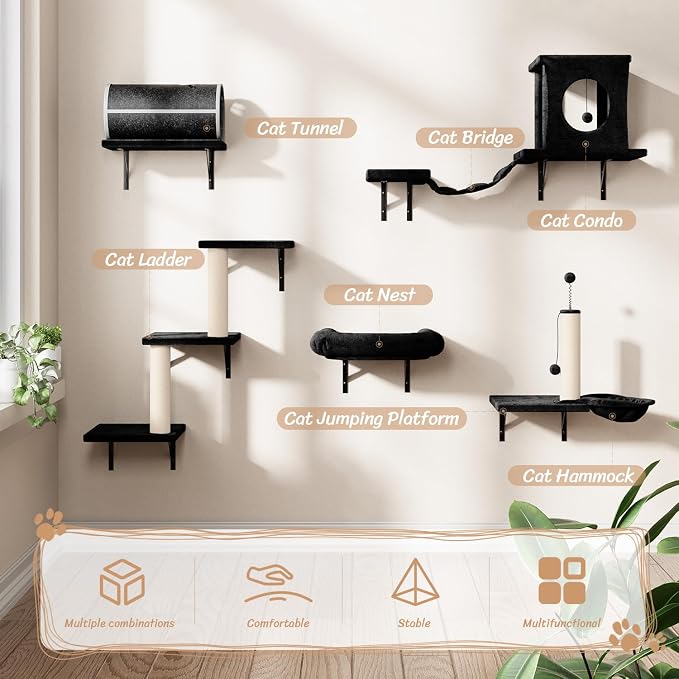 NUNU LAB Cat Wall Shelves Set, Scratching Post, Wall Shelves - Image 3
