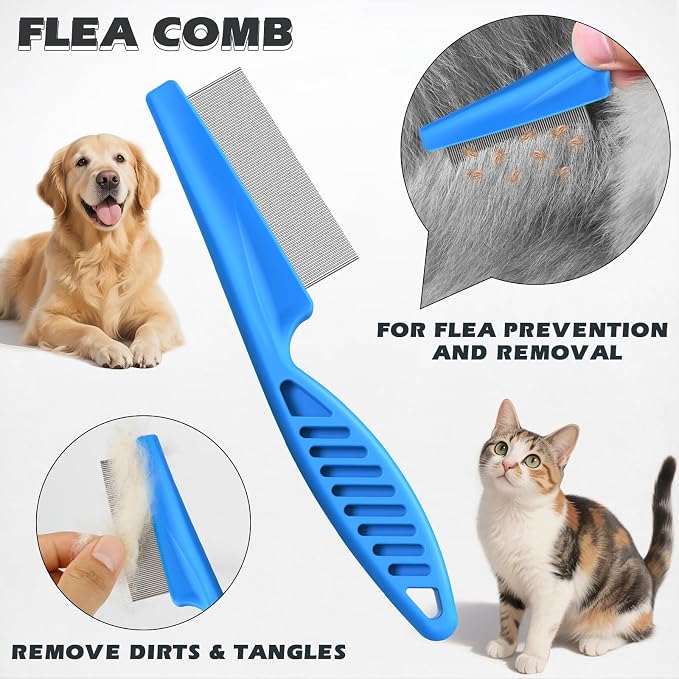 3PCS Pet Grooming Rake & Metal Comb & Flea Comb - Image 5