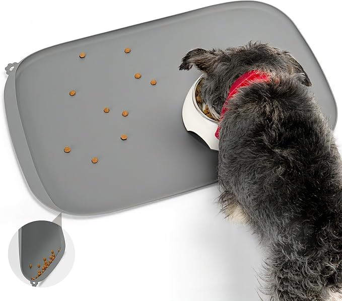 Silicone Dog Food Mat with Side Pocket & Hook Hole, Soft Raised Edges, Easy by Conlun