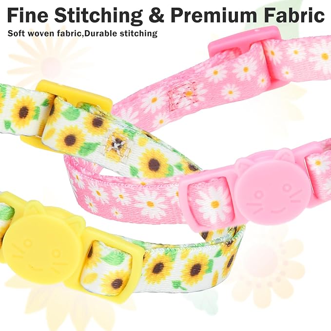 Cat Collars for Girl Cats, 3 Pack Spring Flower Cat Collars Breakaway - Image 3