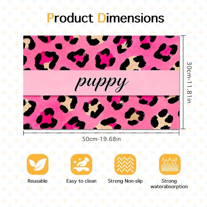 Puppy Feeding Mat 20x12 inch Pink Leopard Print Dog Bowl Placemat Non Slip Mat - Image 6