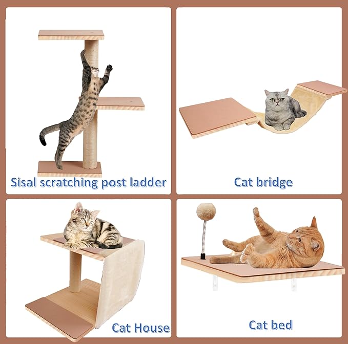 Cat Shelves for Wall，Solid Wood Cat Wall Furniture - Image 3