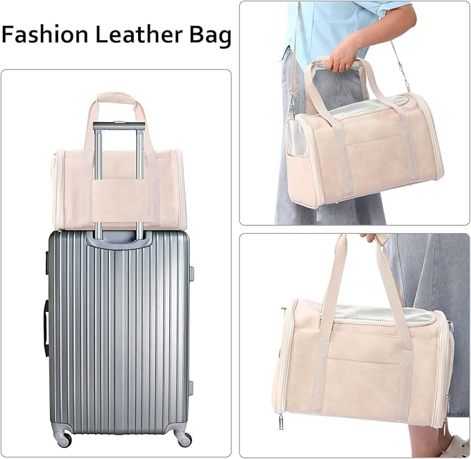 Fashion Leather Dog Carrier Cat Carrier Airline Approved Pet Carrier - Image 5
