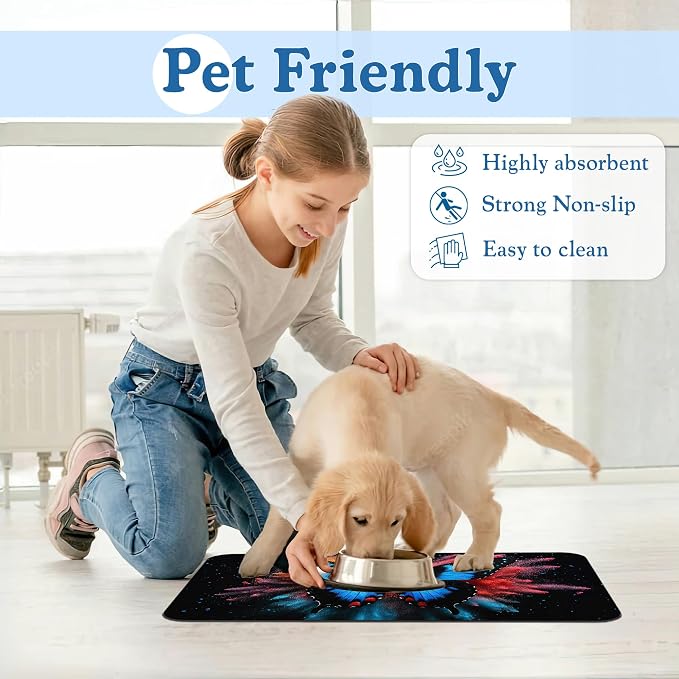 Blue Butterfly on Blooming Pet Feeding Mat– Christmas Stocking Quick Dry - Image 6
