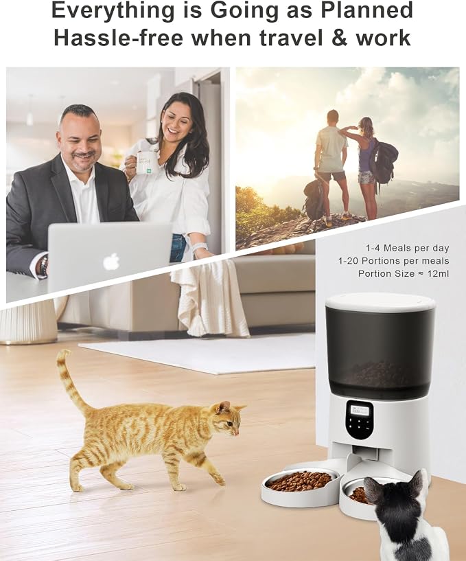 Automatic Cat Feeders for 2Cats, 6L/25cup Automatic Cat Food Dispenser - Image 7