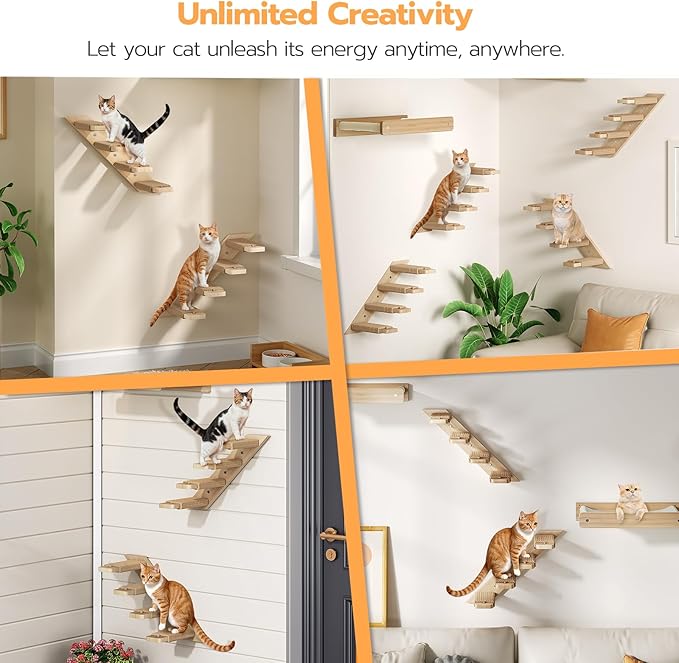HOOBRO Cat Wall Shelves Set of 2, Wood Wall Mounted 4-Level Cat Wall Steps - Image 2