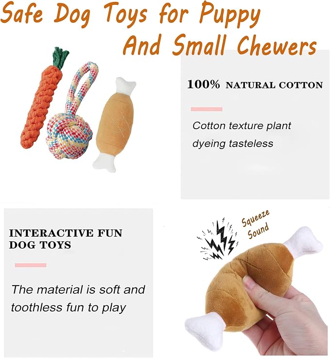 3PCS Natural Cotton Rope Toys for Small Dogs and Puppies, Dog Dental Care Chew - Image 4