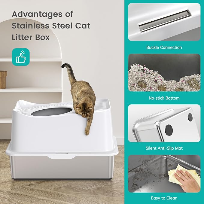 Stainless Steel Cat Litter Box, Large Top Entry Litter Box - Image 6