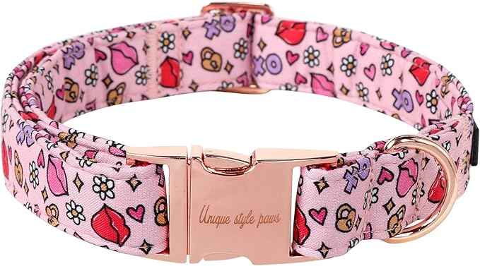 Unique style paws Valentine's Dog Collar Metal Buckle Puppy Collar XO Red Lips