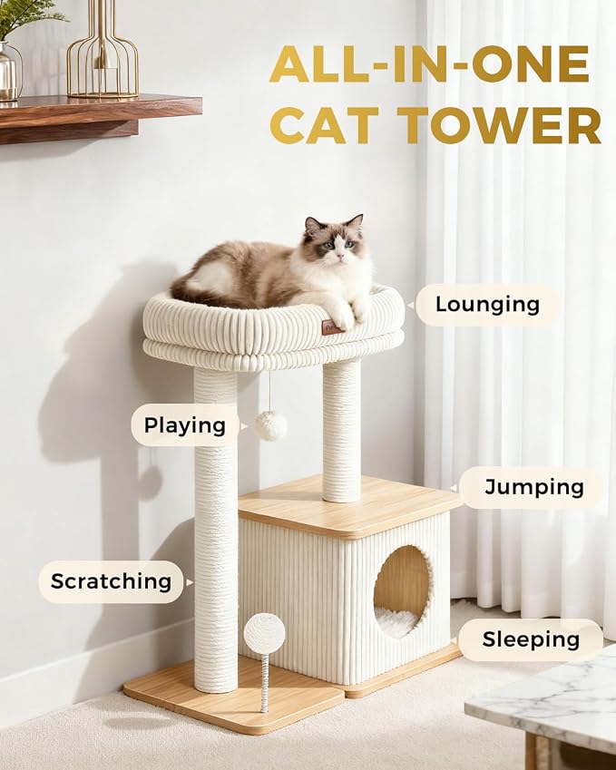 Modern Cat Tree for Indoor Cats, Nordic Loft Style, Wooden Cat Tower - Image 3