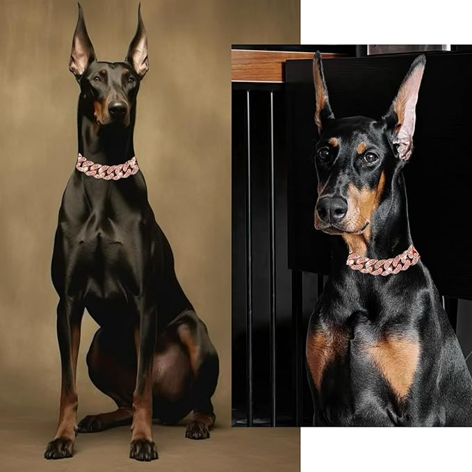 Cuban Link Cat Collar Rose Glod Crystal Dog Necklace Metal Chain Collar - Image 2