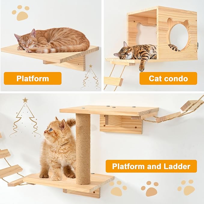PETKABOO Cat Wall Shleves and Perches, Pine Wooden Cat Wall Furniture Climbing - Image 6