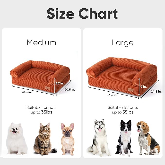 FUKUMARU Cute Dog Bed, Waterproof Corduroy Dogs Couch, 36in Orthopedic Pet Sofa - Image 6
