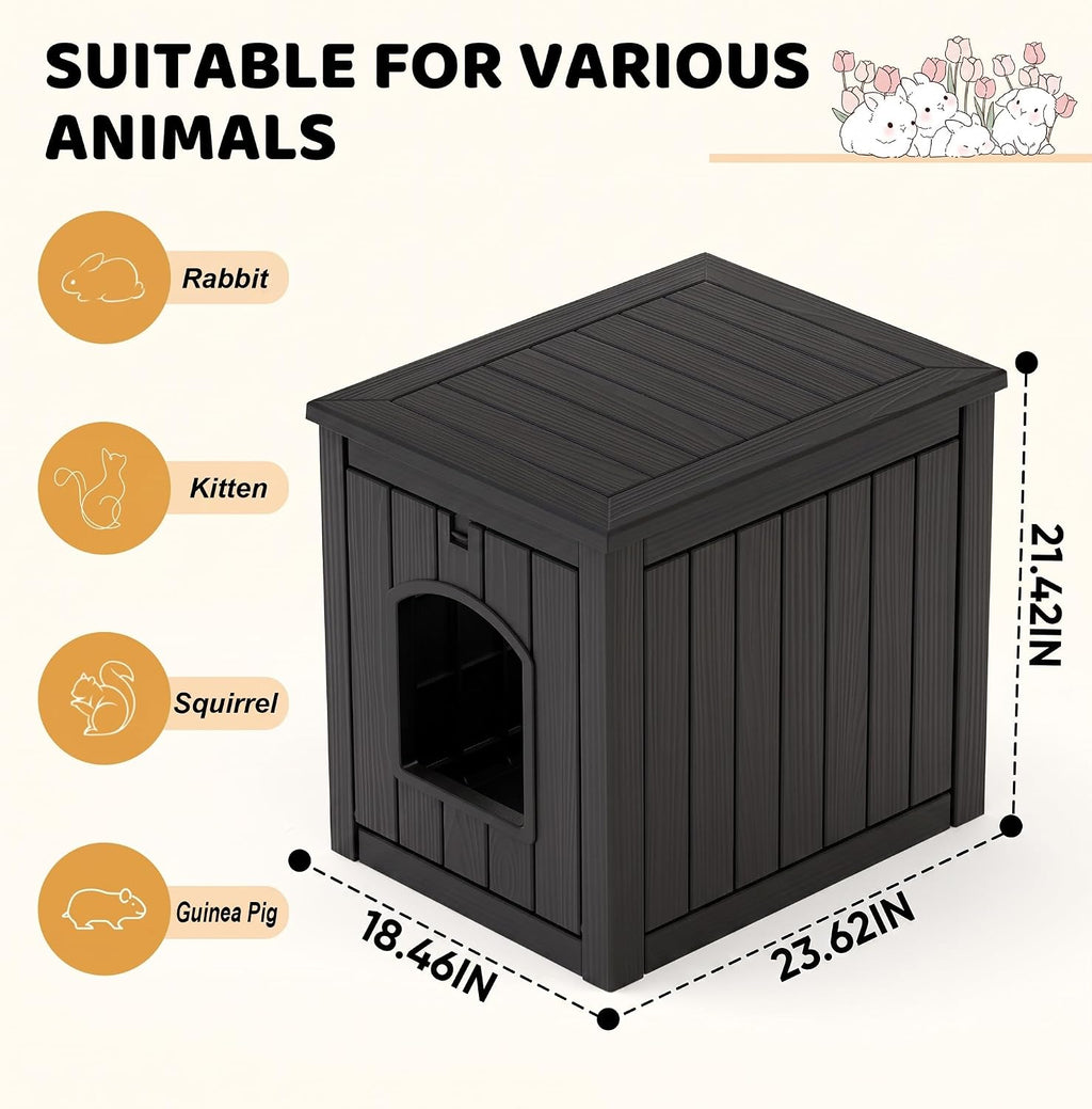 Vixzen Outdoor Rabbit Hutch with Side Table, Black - GlobalHabitat Supply