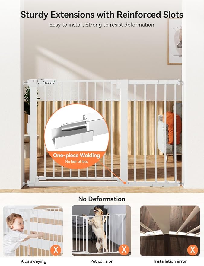 COMOMY 30" Tall Baby Gate for Stairs Doorways, Fits Openings 29.5" to 46" Wide - Image 2