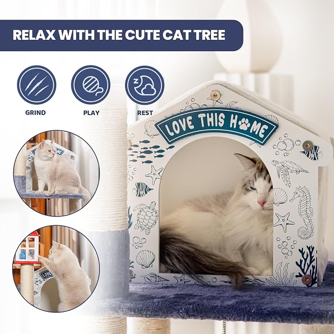 HYABi 43.5-Inch Novelty House Seagull Buoy Collapsible Cat Tree Tower Condo Bed - Image 4