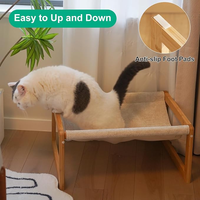 Large Cat Hammock Bed, Bamboo Wood Elevated Pet Hammock - Image 4