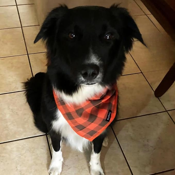 Dog Bandana Fall Large-Orange Brown Dog Scarf Buffalo Plaid Printing Adjustable - Image 5