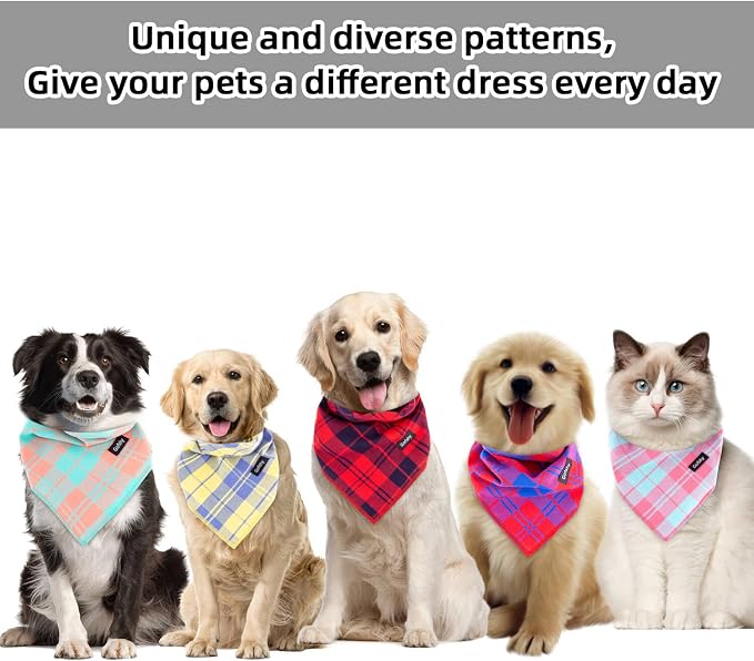 Spring Dog Bandana XLarge-Dog Scarf Vibrant Color Pink Green Plaid Printing - Image 5