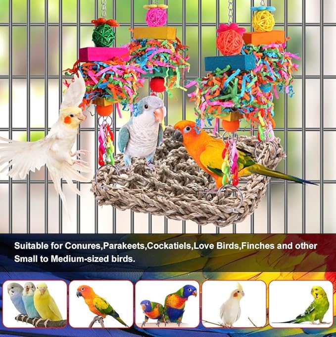 Parakeet Toys Bird Toys Conure Toys Birdcage Stands Bird Foraging Wall Seagrass - Image 3