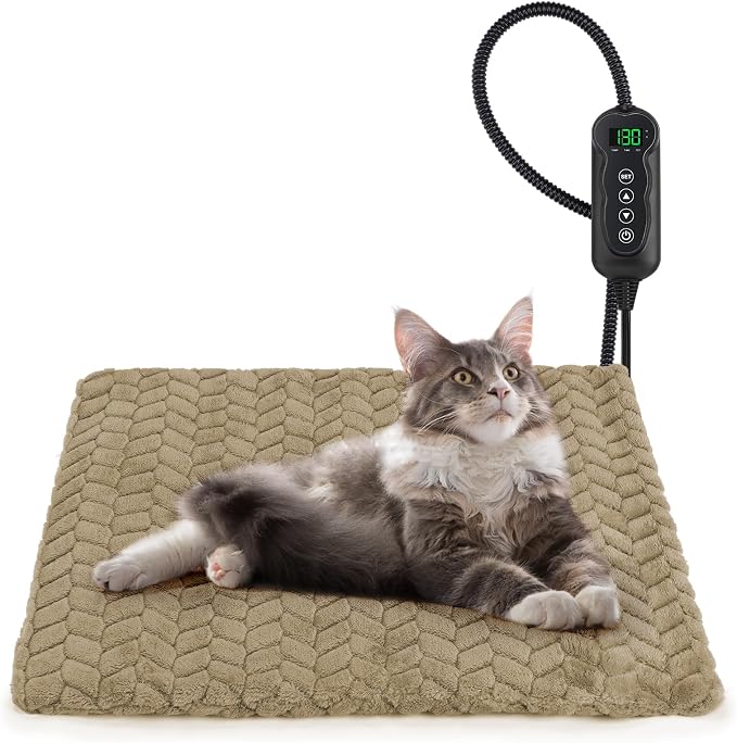 GASUR Heated Cat Bed, Waterproof Cat Heating Pad Indoor w/Timer, Temp by GASUR